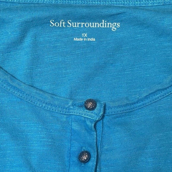 Soft Surroundings Anslie Maxi Dress Womens 1X Blue Embroidered Floral Boho Plus - Picture 9 of 10